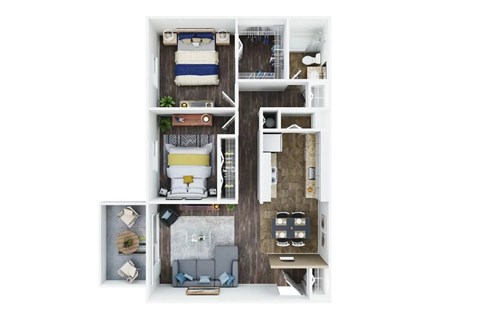 Floor plan for 2 beds, 1 bath, 725 sqft